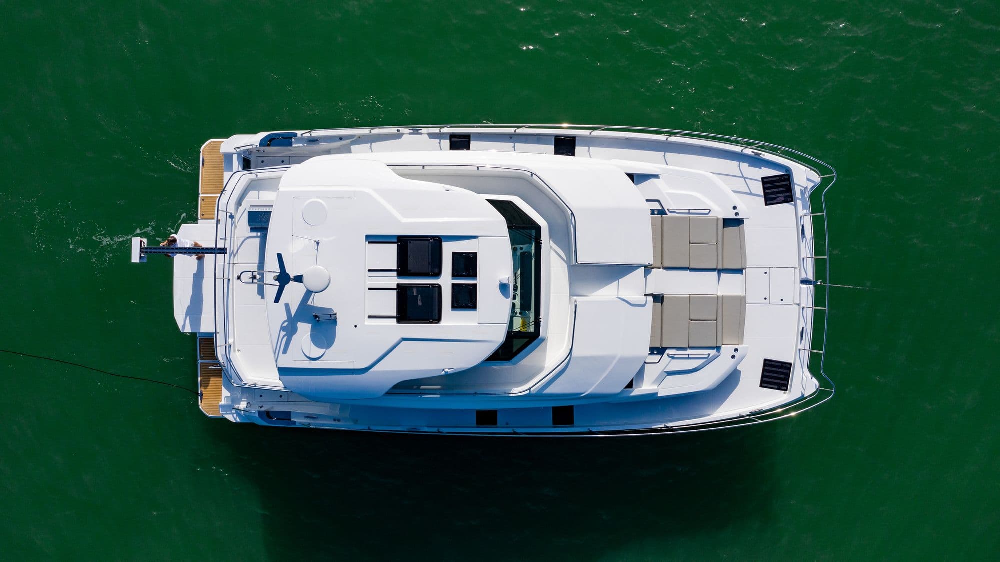 Aerial view of the Aquila 54 Yacht at idle