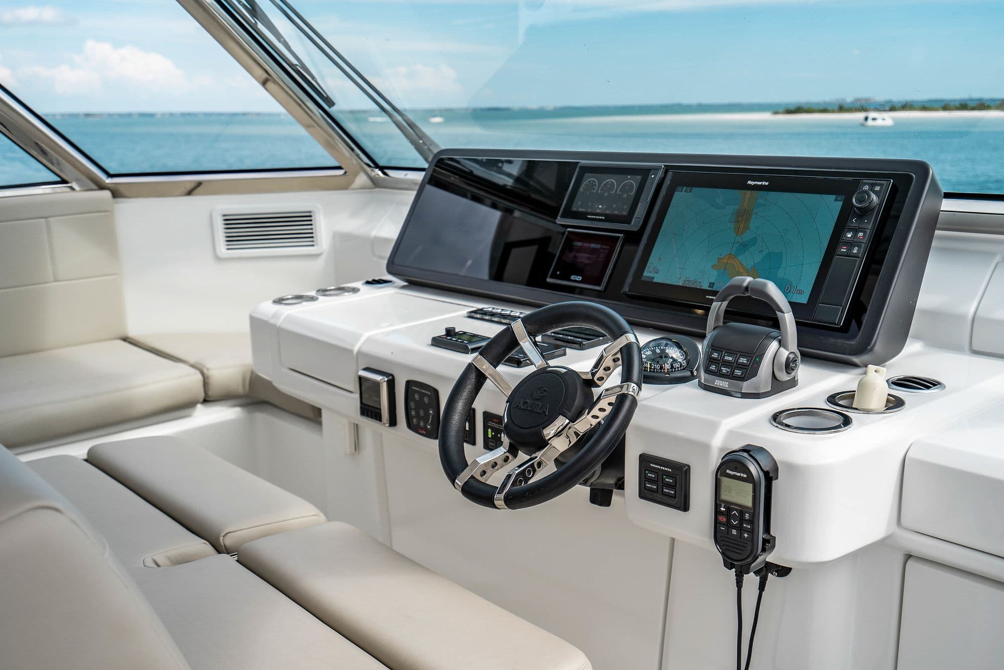 Flybridge helm station of the Aquila 54 Yacht