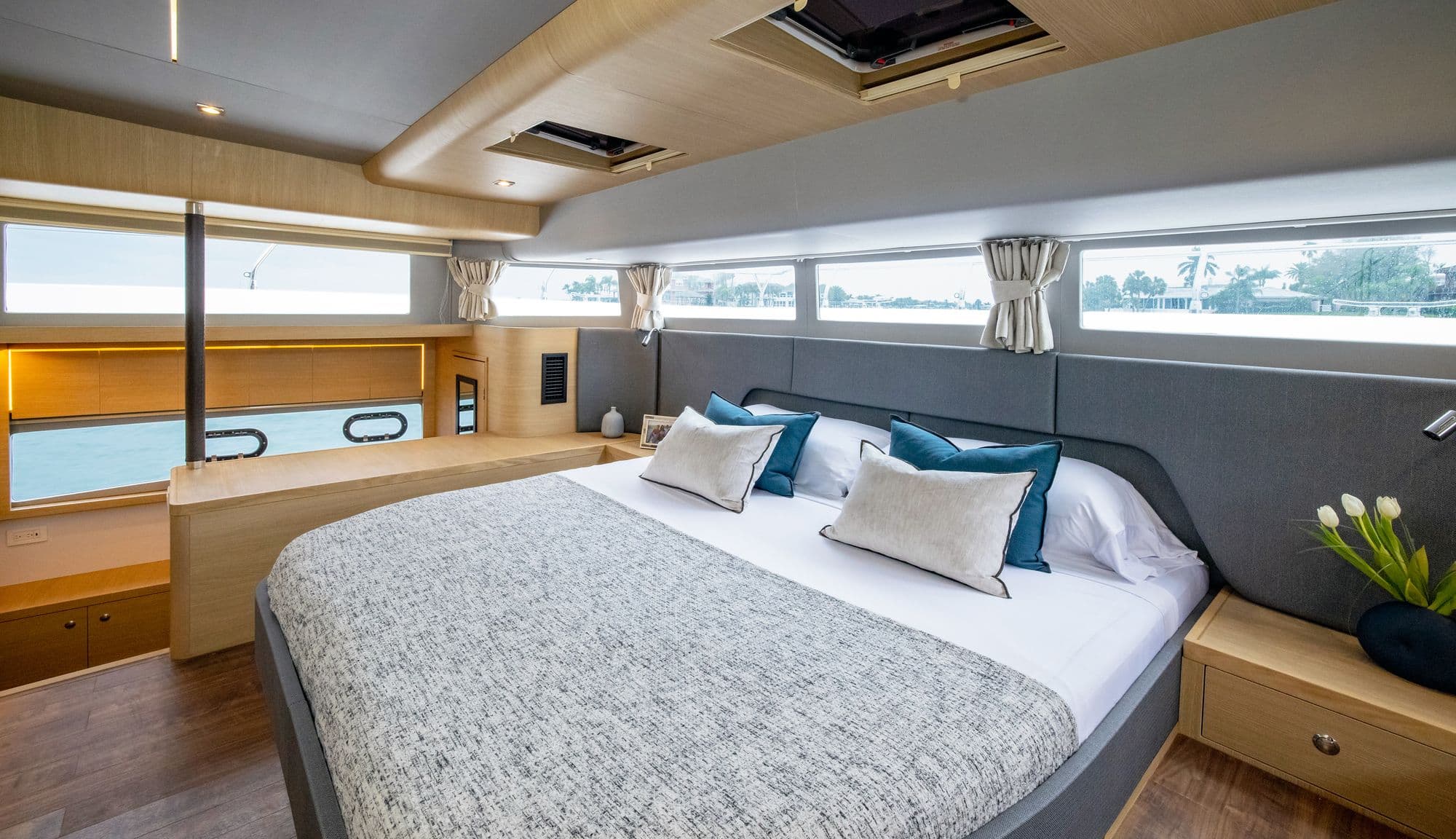 Full-beam owner's cabin aboard the Aquila 54 Yacht