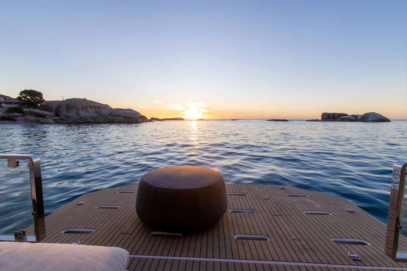 Swim platform of the Leopard 53 Powercat at sunset