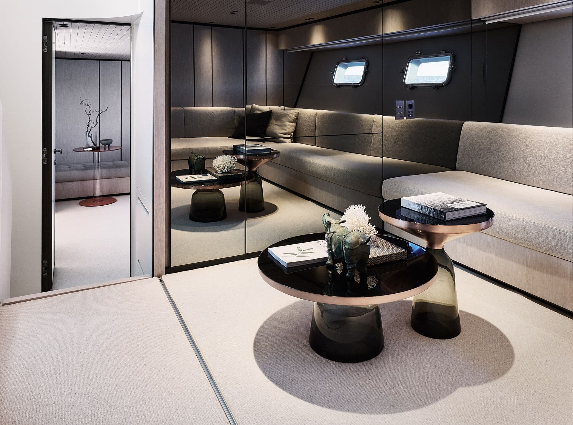 Lower-deck lounge of the Sanlorenzo SX76