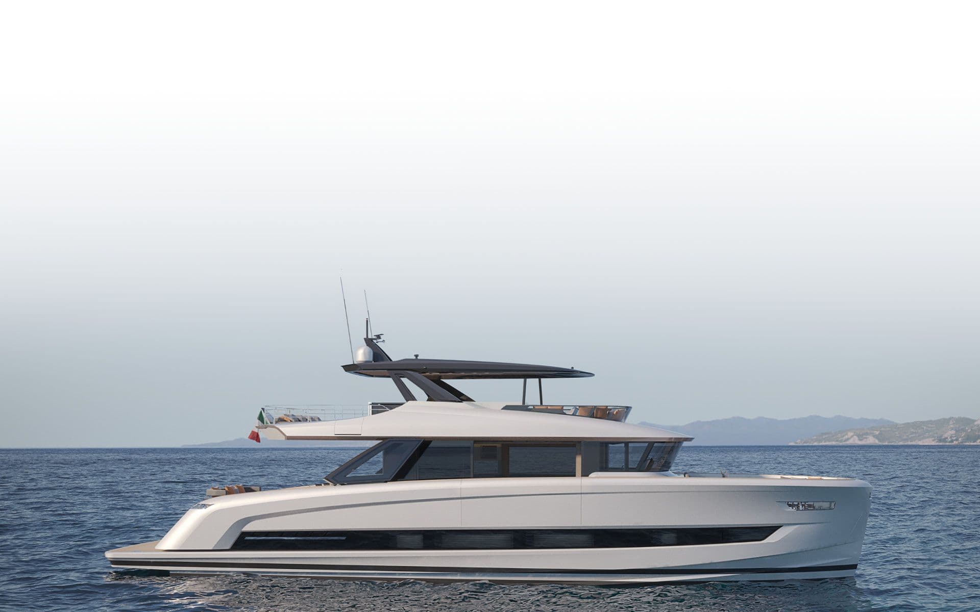 Solaris Power 70 Long Range in profile on calm water