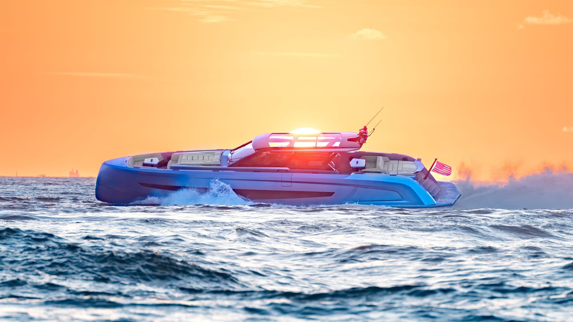 Vanquish VQ70 at speed at sunset