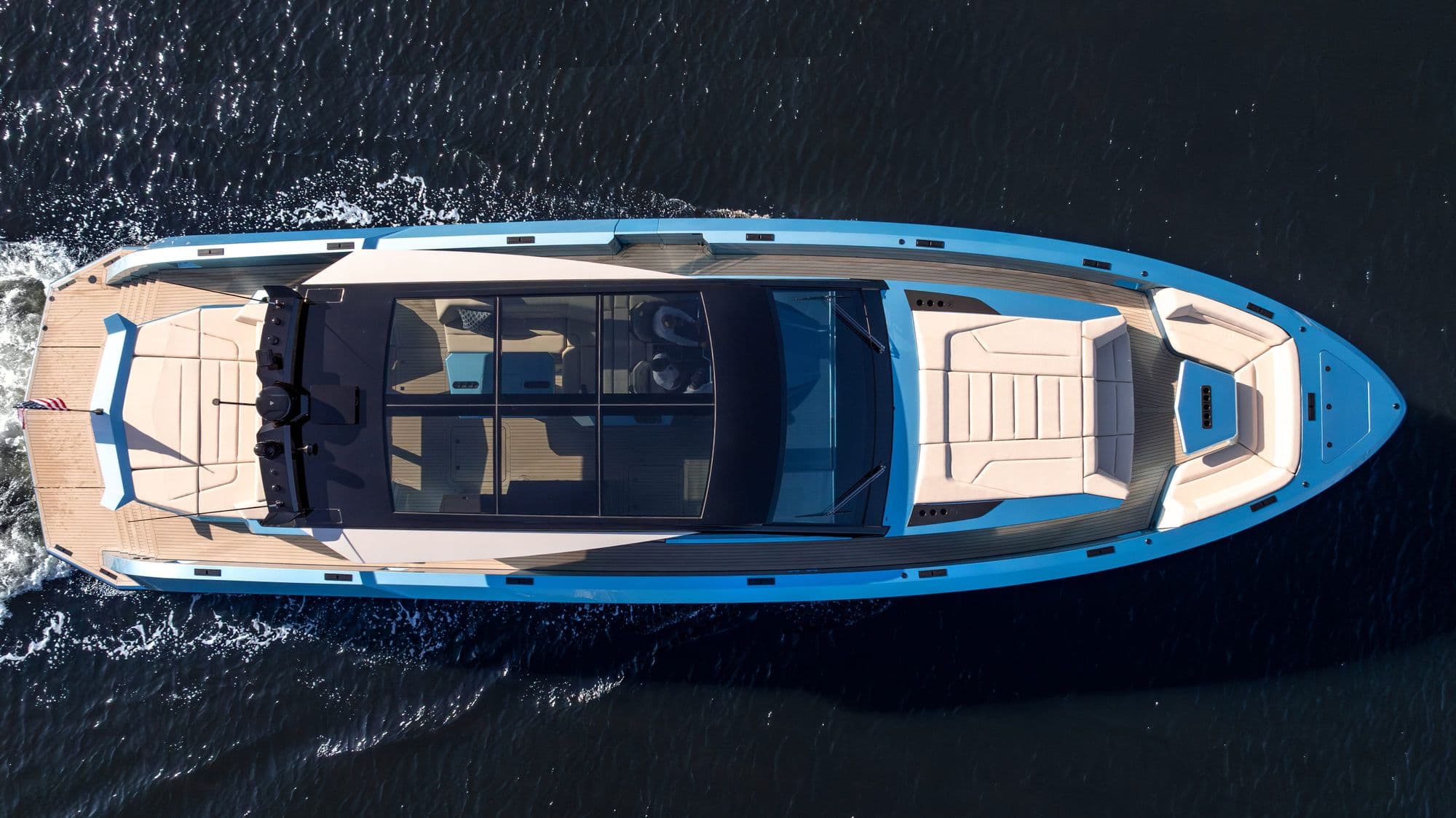 Vanquish VQ70 from directly above, showing the walkaround deck