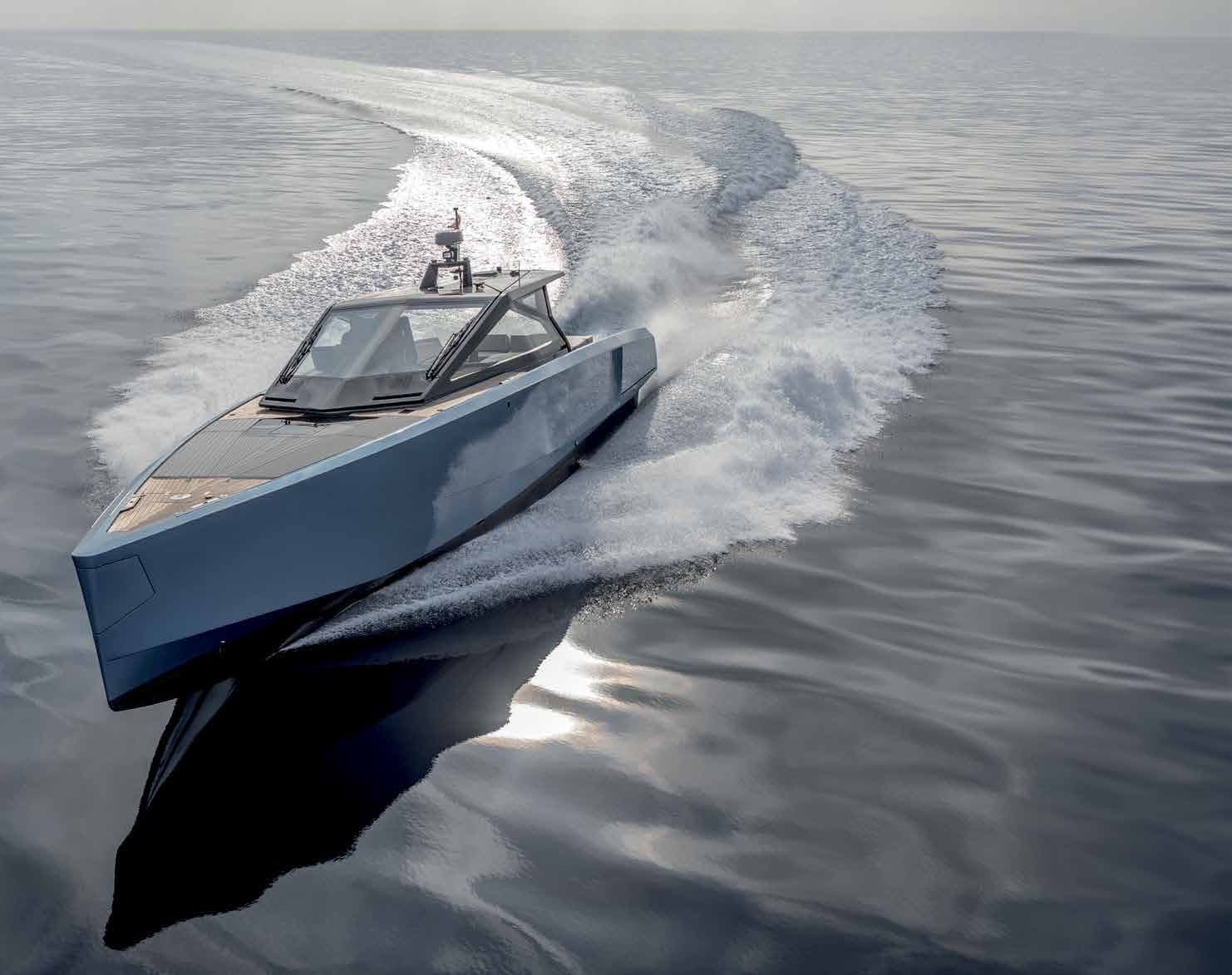 Wally wallypower58 running at speed seen from the bow quarter
