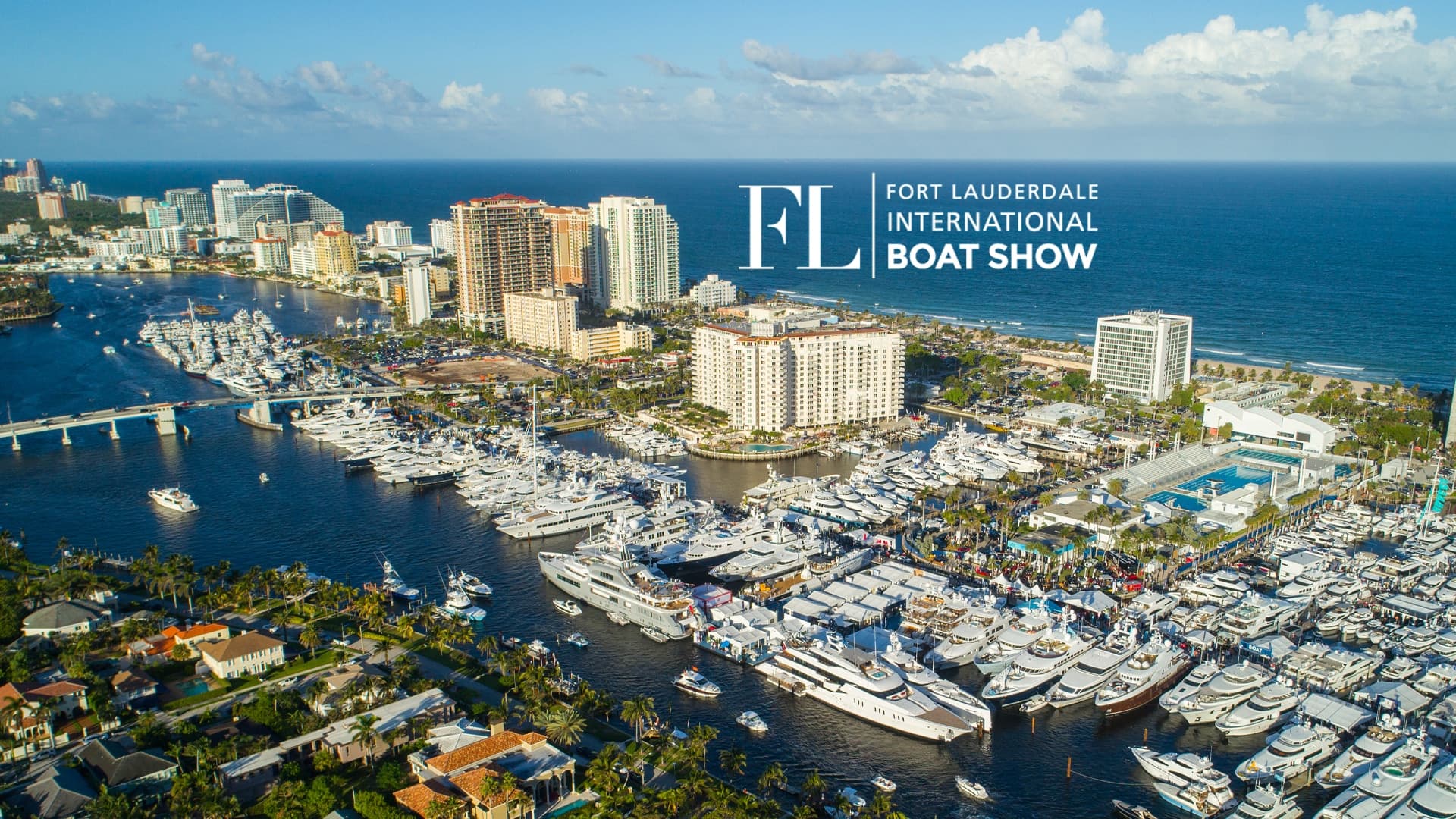 Aerial view of the Fort Lauderdale International Boat Show at Bahia Mar and Las Olas Marina