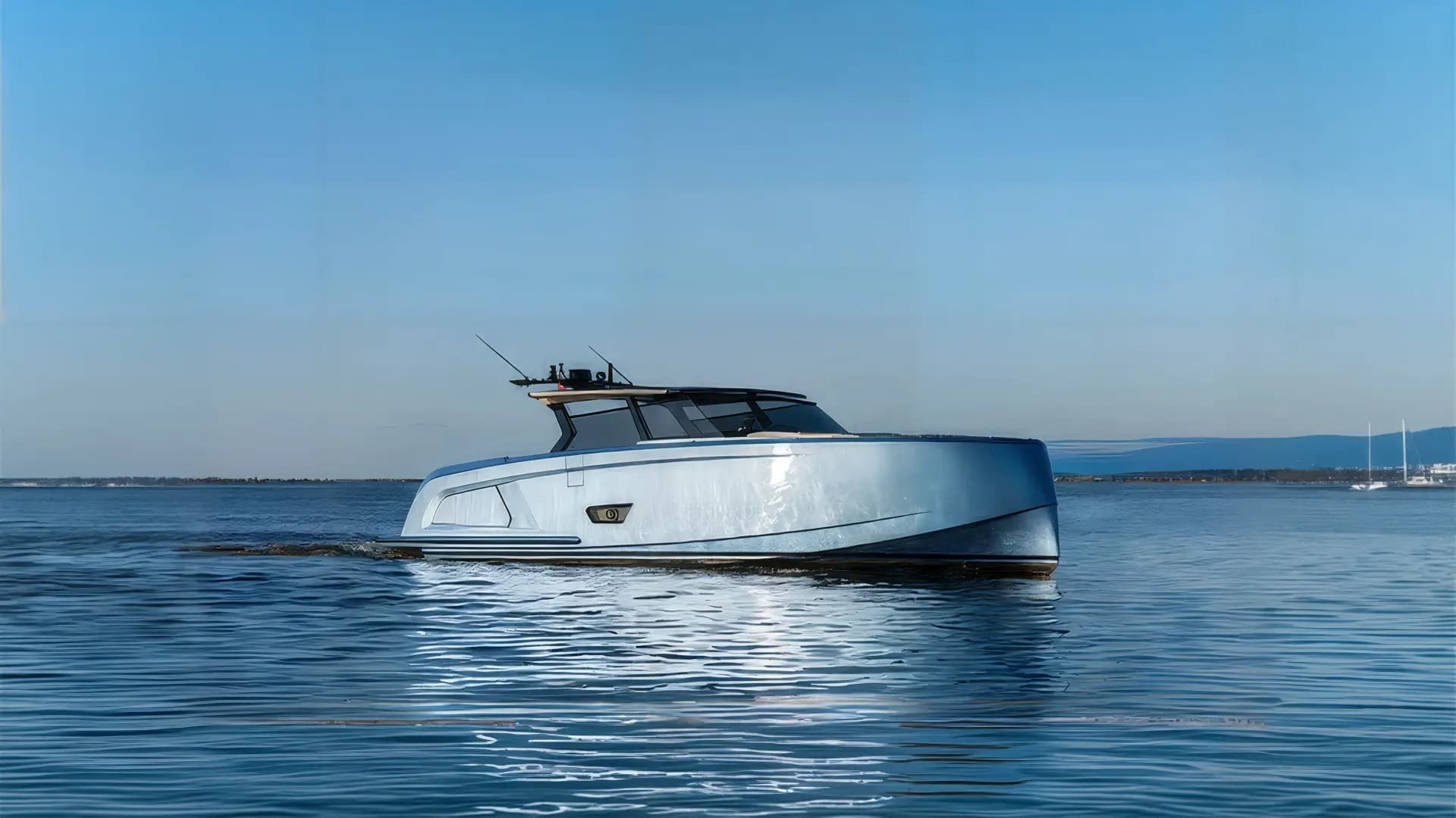 Vanquish motor yacht on calm water